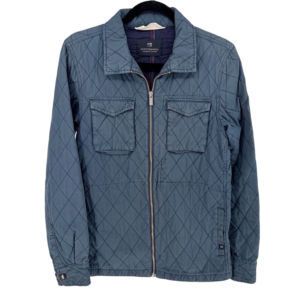 Scotch & Soda Quilted Jacket S Blue Diamond Field Utility Full Zip Coat